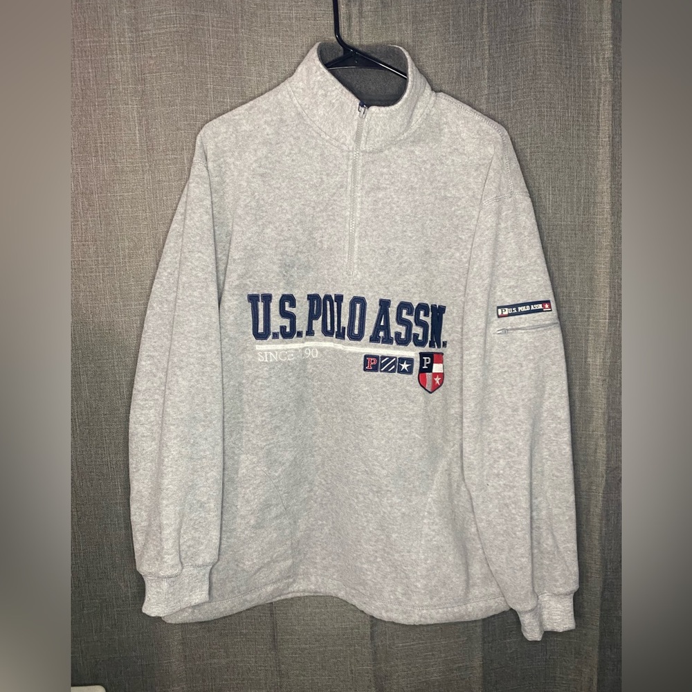 U.S. Polo Assn. Big Logo Emb Men's Size M (XL) Gray 1/4 Zip Pullover Fleece